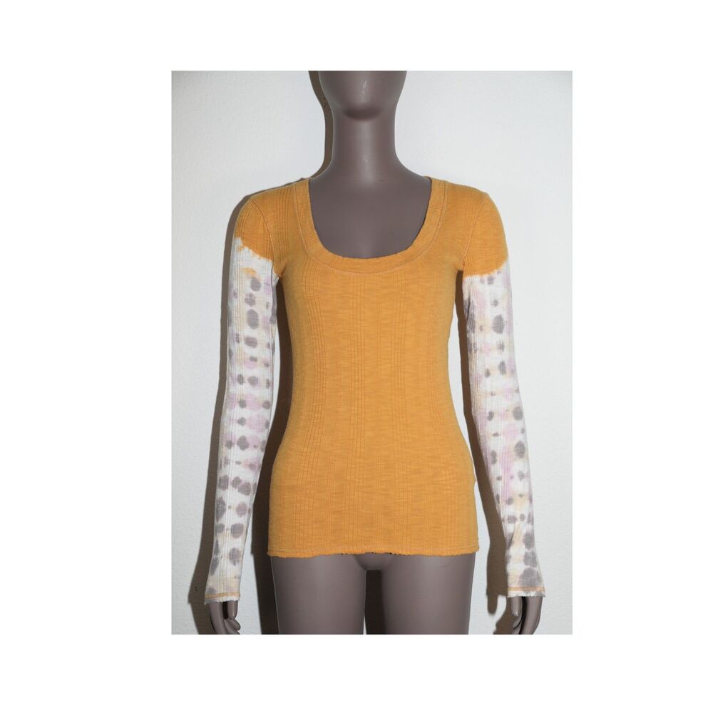We The Free Orange‎ Tie Dye Long Sleeve Top Free People Womens Boho XS